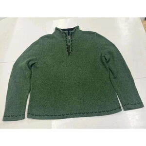 Christopher Banks Women’s Knit Sweater Green Size Large Hand Embroidered Cabin